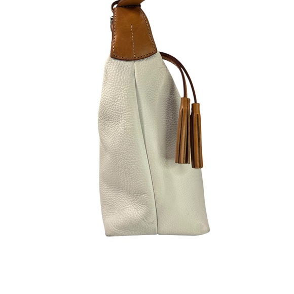 Dooney & Bourke Vintage Pebble Grain Leather Hobo Bag Purse - Off White & Tan - Picture 11 of 13